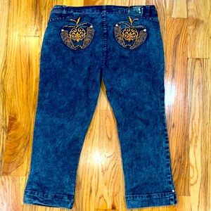 Y2K Apple Bottoms Denim Stretch Capri Jeans with apple logo pocket 11/12
